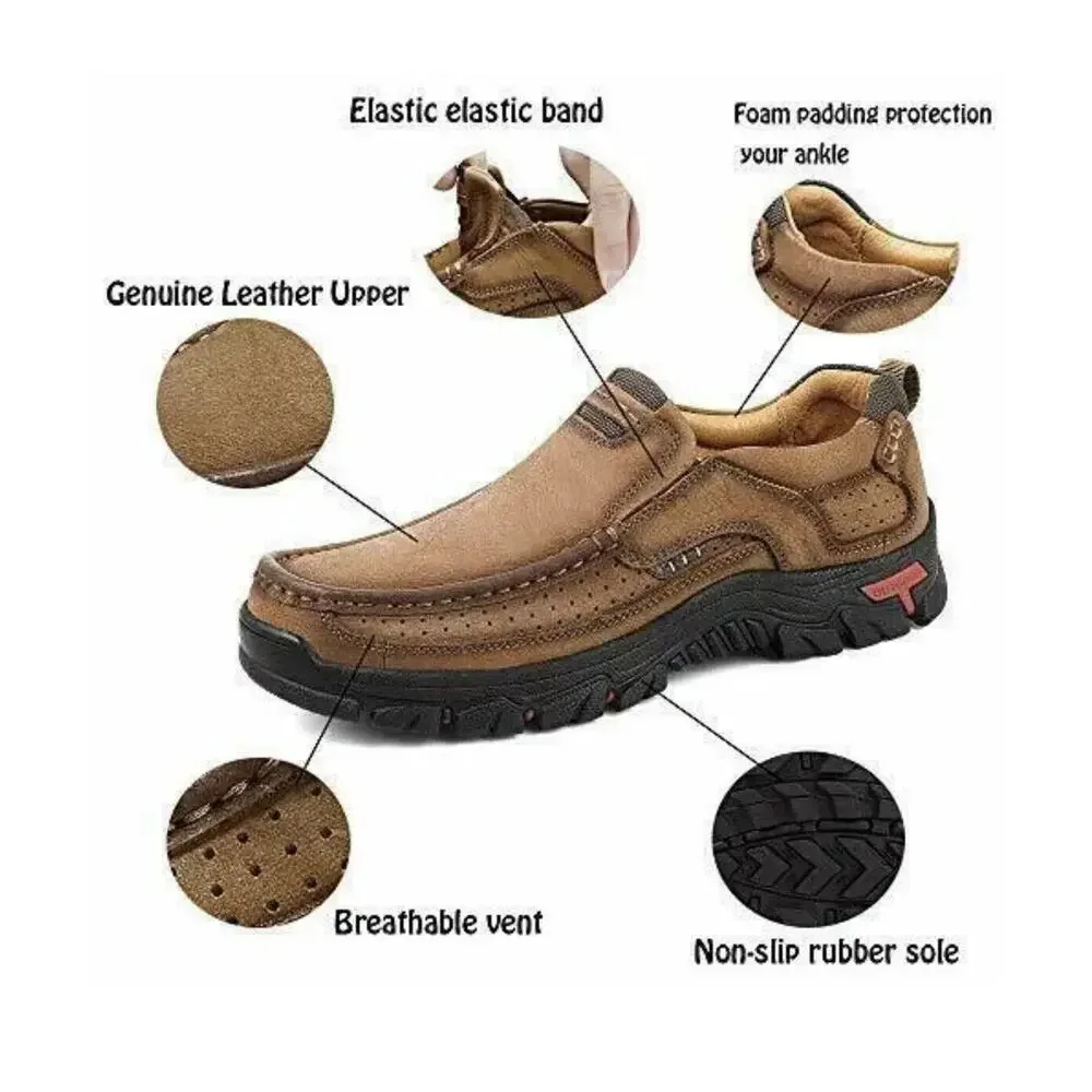 VENSHINE Mens Walking Shoes Leather‎ Lightweight Breathable Casual Slip 7.5 NEW